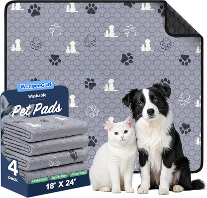 Washable Pee Pads for Dogs, Waterproof, 18 X 24 In, 4 Pack, Gray
