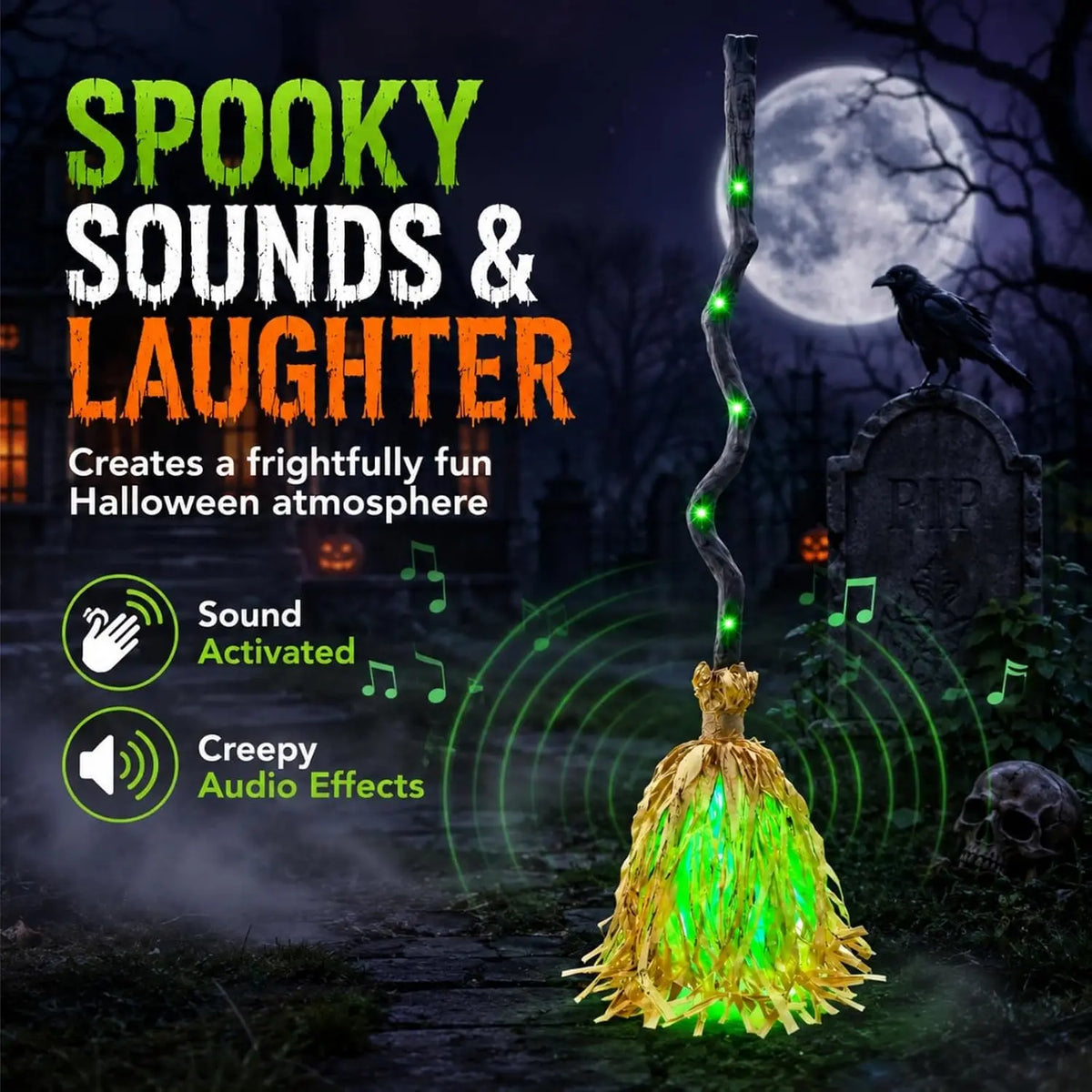 1-4PCS Excellent Glowing Witch Broom with Sound and Self Jumping Action for Halloween Party Gift Decoration Indoor Celebration
