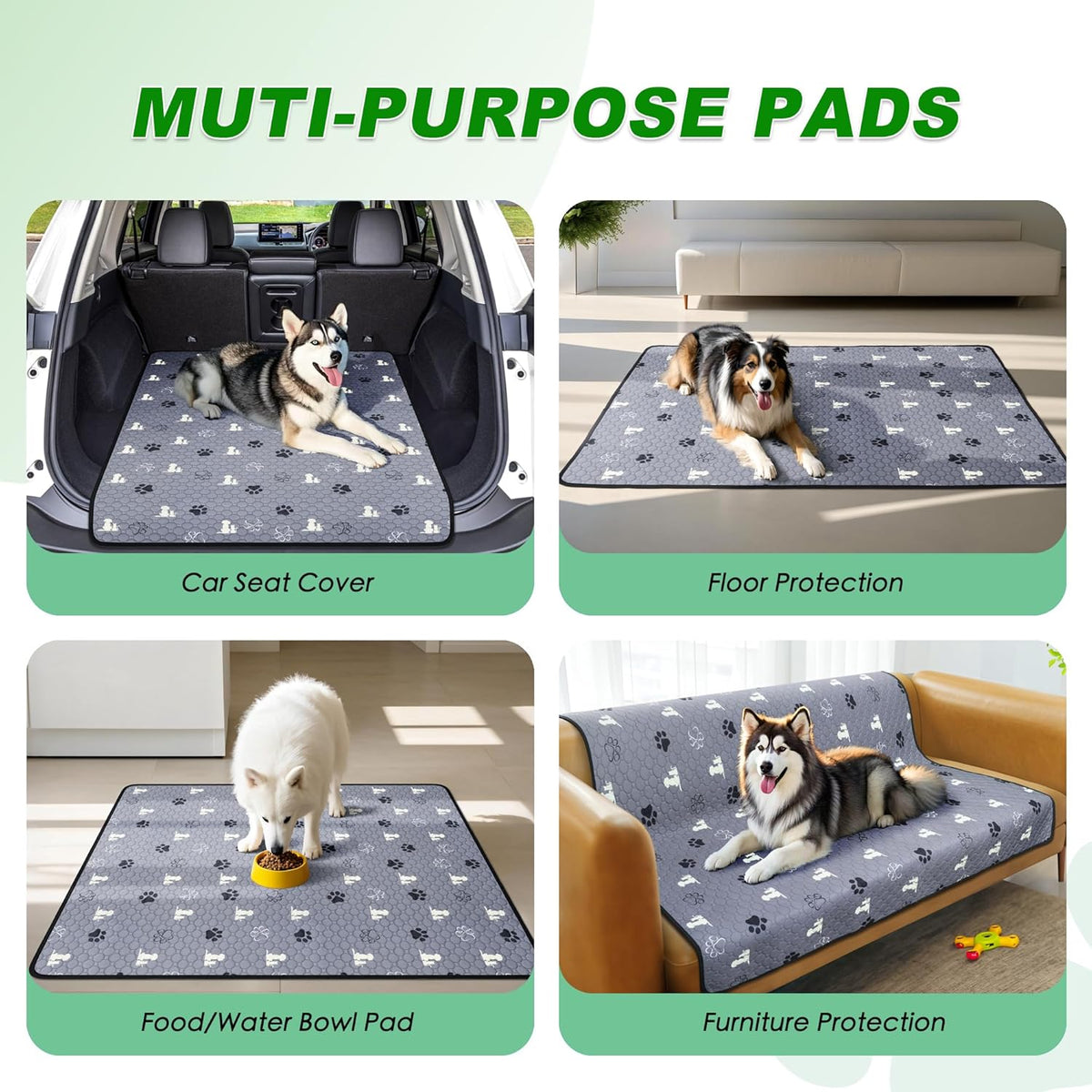 Washable Pee Pads for Dogs, Waterproof, 18 X 24 In, 4 Pack, Gray