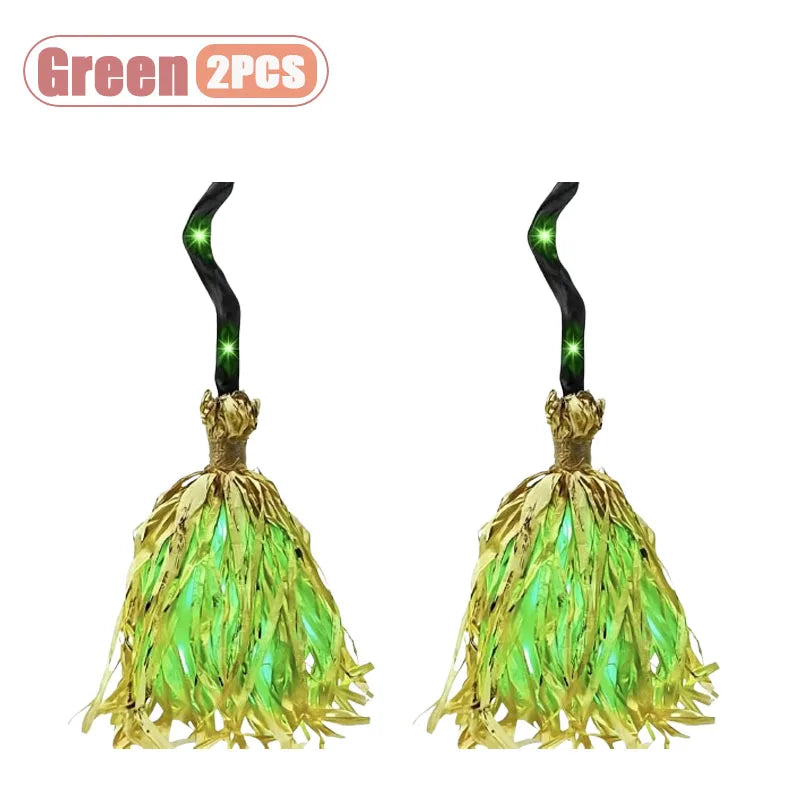 1-4PCS Excellent Glowing Witch Broom with Sound and Self Jumping Action for Halloween Party Gift Decoration Indoor Celebration