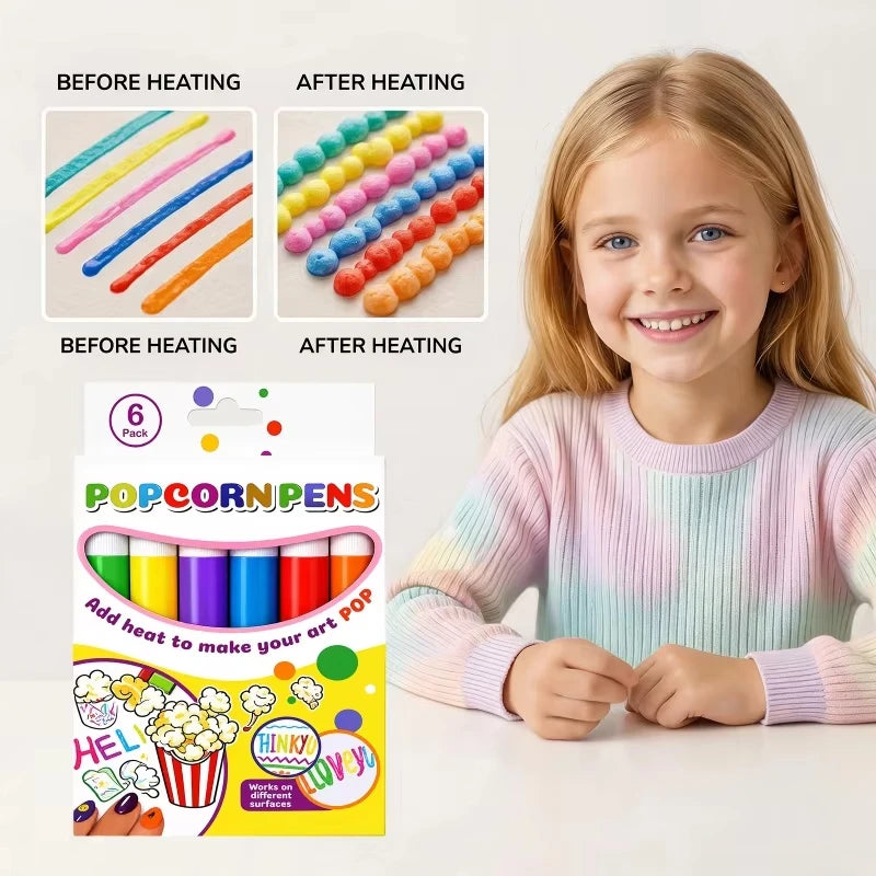 Magic Popcorn Pen, DIY Bubble Popcorn Drawing Pens, 3D Puffy Embellish Decorate Graffiti Stationery for Cards Kids Christmas